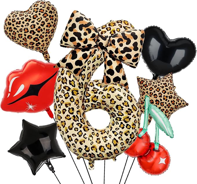 Leopard Print Bow Balloons Birthday Decorations 40Inch Cheetah Number 6 Foil by Unknown
