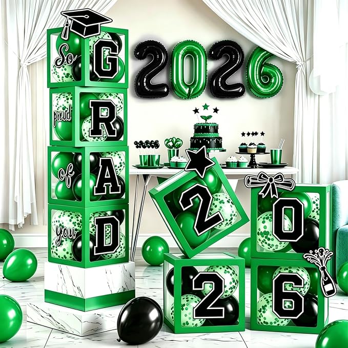 2026 Graduation Balloon Boxes Decorations – Clear Balloon Box Stack by Kreyfer