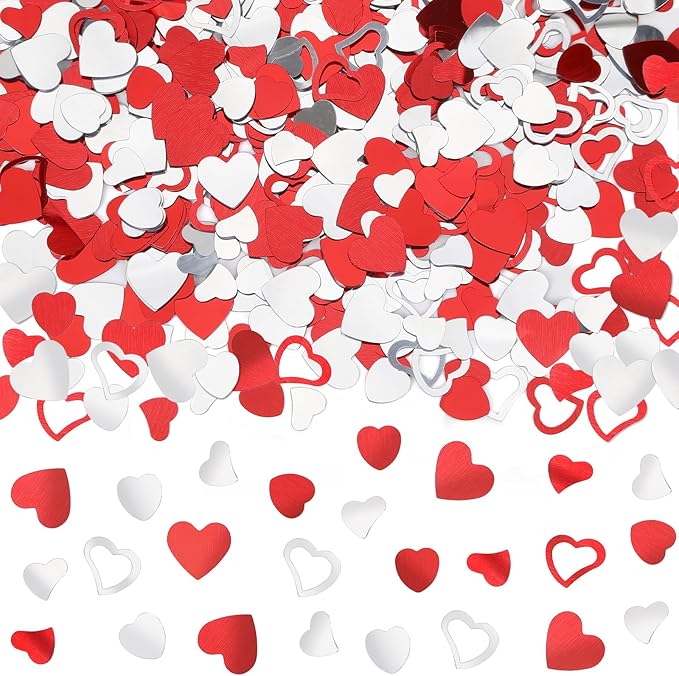 MARFOREVER Valentines Day Confetti, Red Heart Glitter Confetti Valentine's Day Metallic Foil Heart Love Table Scatter Sprinkles Sequins for Wedding Bridal Shower Birthday Party Favors Decorations