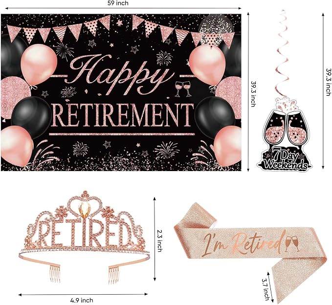 Retirement Party Decorations for Women Rose Gold Retirement Crown and Sash - Image 3