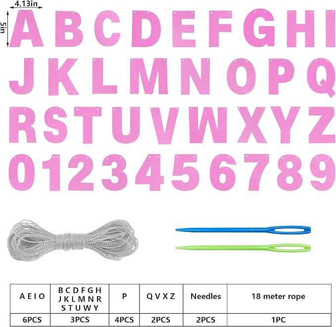 DIY Banner Kit with Letters Glitter Pink Customizable Birthday Graduation - Image 2