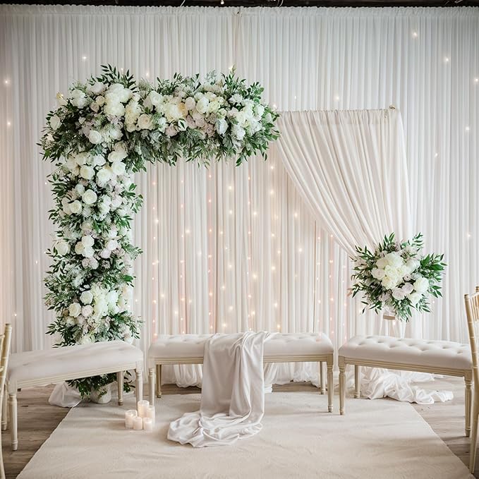 leegleri 40ftx12ft Wrinkle Free Ivory Backdrop Curtain, 8 Panels 12FT Height Ivory Wedding Backdrop Drapes, Silky Polyester Back Drop Cloth for Birthday Photography Background Party Backdrop Draping