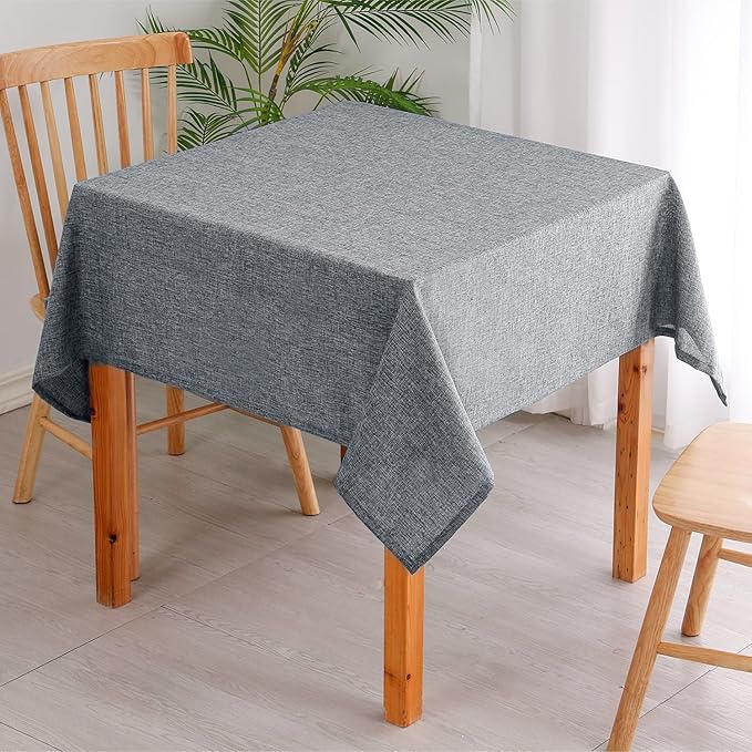 Hiasan Faux Linen Rectangle Tablecloth - Wrinkle and Stain Resistant Washable Table Cloth for Kitchen Dining Room Holiday Table Cover for Dinner, Grey, 60 x 140 Inch