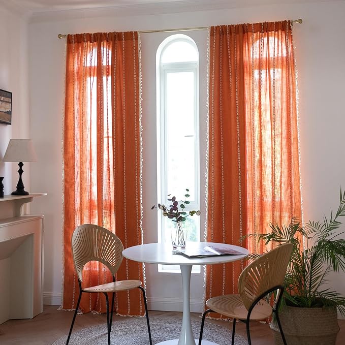RoomTalks Orange Boho Farmhouse Curtains - Image 2