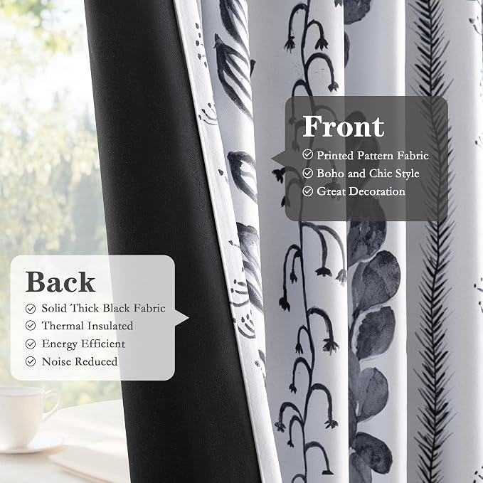 Boho Blackout Leaves Patterned Curtains 95 Inch Long 2 Panels Set - Image 4
