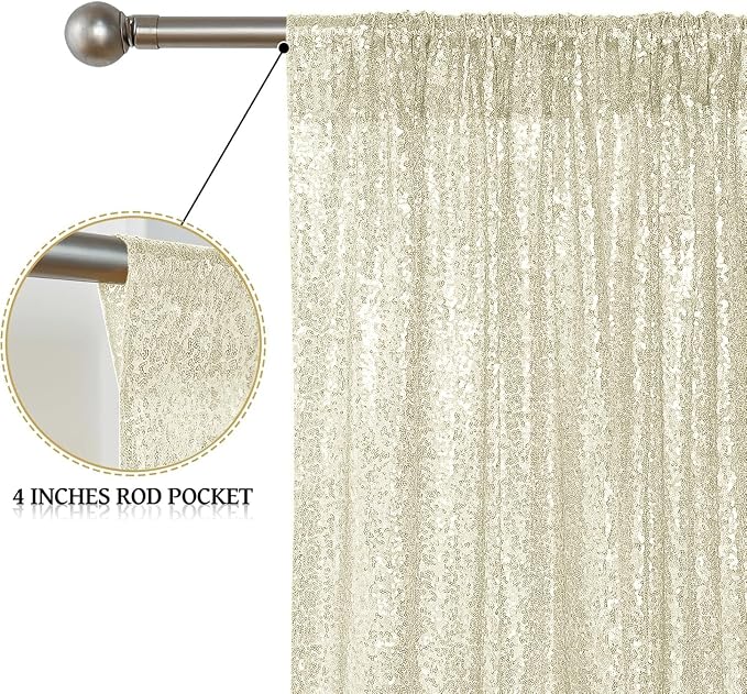 Sugargirl Champagne Sequin Backdrop Curtain 4FTx8FT Glitter Champagne - Image 4