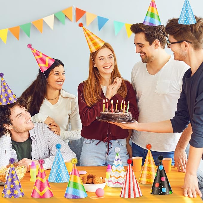 24PCS Colorful Birthday Party Cone Hats Glitter Paper Hat - Image 5