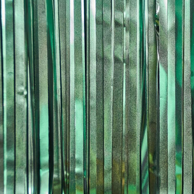 PartyWoo Green Foil Fringe Tinsel Streamers 2pcs 8.2FT Backdrop Curtain | Green - Image 2