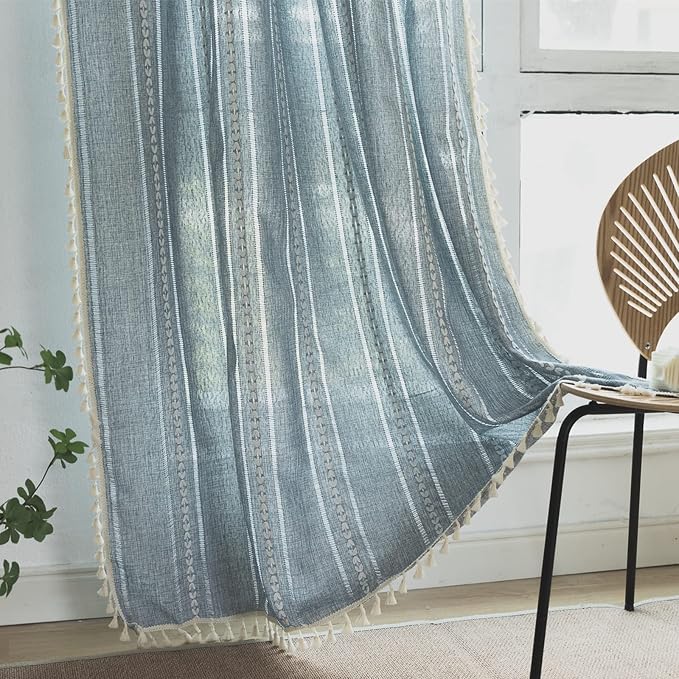 Sutuo Home Boho Curtains Striped Embroidery - Image 3