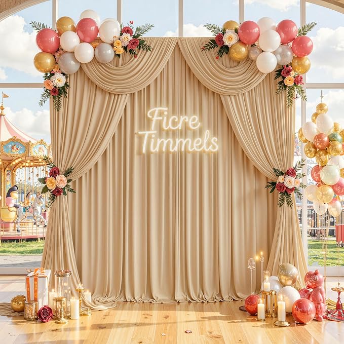 30 ft x 10 ft Wrinkle Free Champagne Backdrop Curtain - Image 3