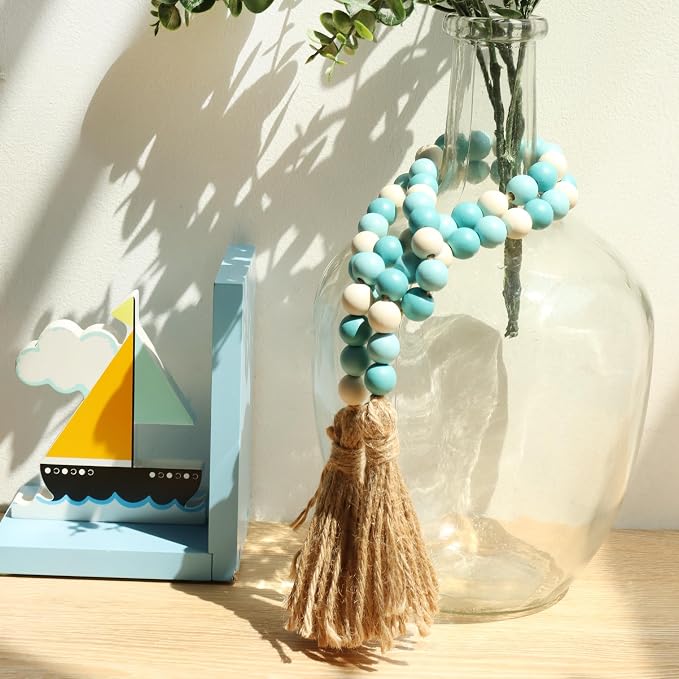Meplait Wood Bead Garland, 39in Decorative Tassels Garland, Rustic Farmhouse - Image 2
