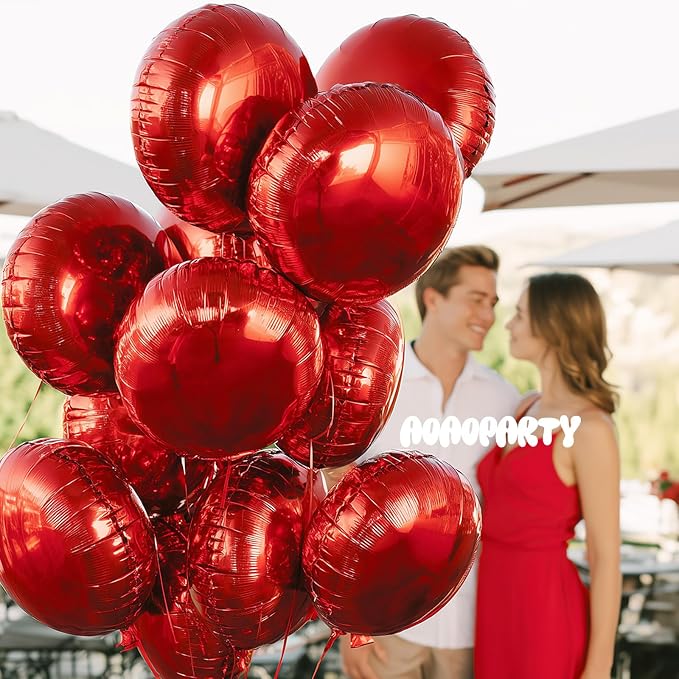 25Pcs Red Round Shaped Foil Balloons 18 Inch Mylar Balloon | Helium - Image 4