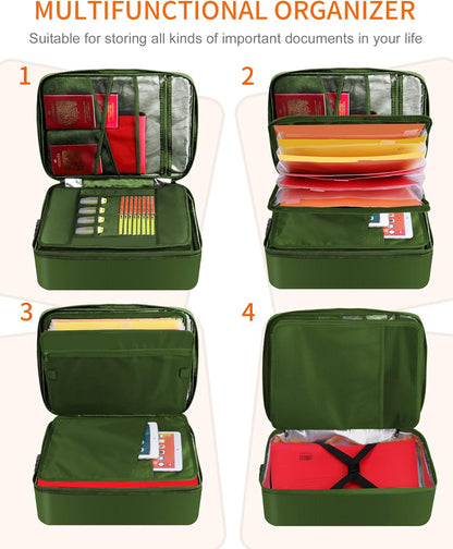 Noiposi Document Organizer with 5200℉ Heat Insulated,16.1"x11.4"x4.3" Waterproof and Fireproof Document Box,Portable Home Travel Safe Storage Box for Important Documents and File,Green