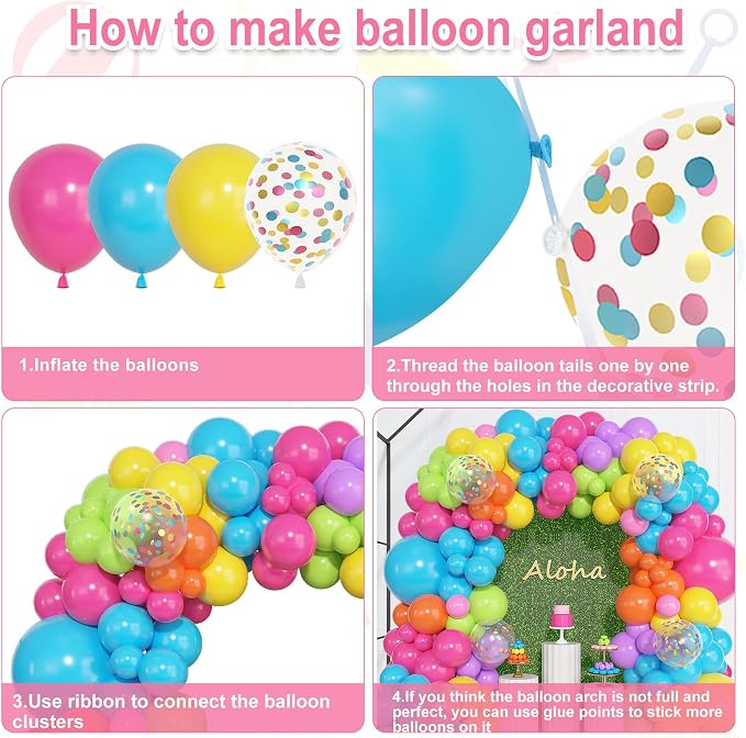 157Pcs Tropical Summer Balloons Arch Garland Kit Different Size | Hot Pink Blue - Image 7