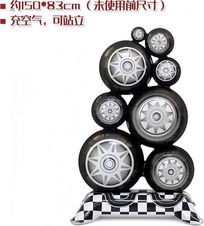 2Pcs Self Standing Racing Tire Balloon/Giant 3.5Ft Black White Checkered - Image 2