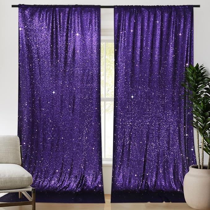 PartyDelight Purple Sequin Backdrop Curtains 5x10ft 2 Panels | Sparkly 3mm - Image 6