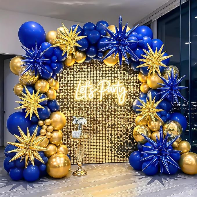 9Pcs Navy Blue Gold Star Balloons, Large Navy and Gold Explosion Star Foil - Image 7