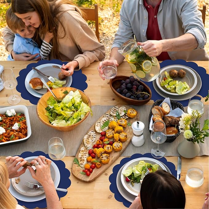 60 Pcs Navy Blue Paper Placemats, 13.5 Inch Disposable Scalloped Table Mats | - Image 6