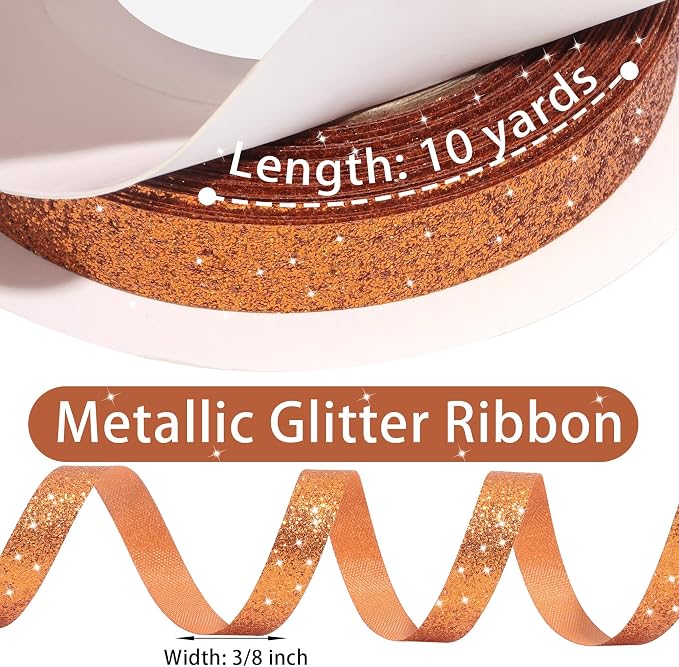 Amber Gold Metallic Glitter Ribbon - Image 3