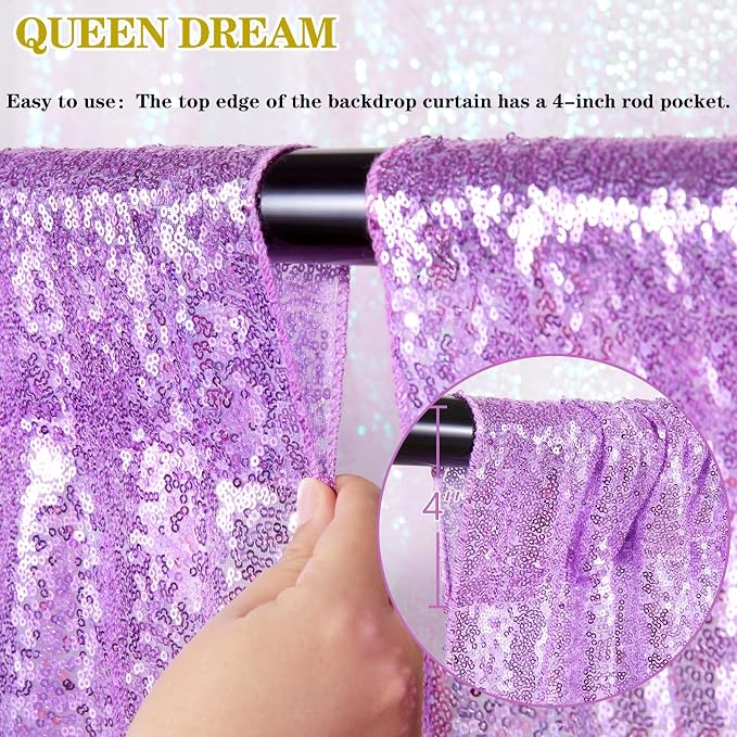 Lavender Sequin Backdrop Drapes 4 Panels 2FTx8FT Glitter Backdrop Curtains | - Image 3