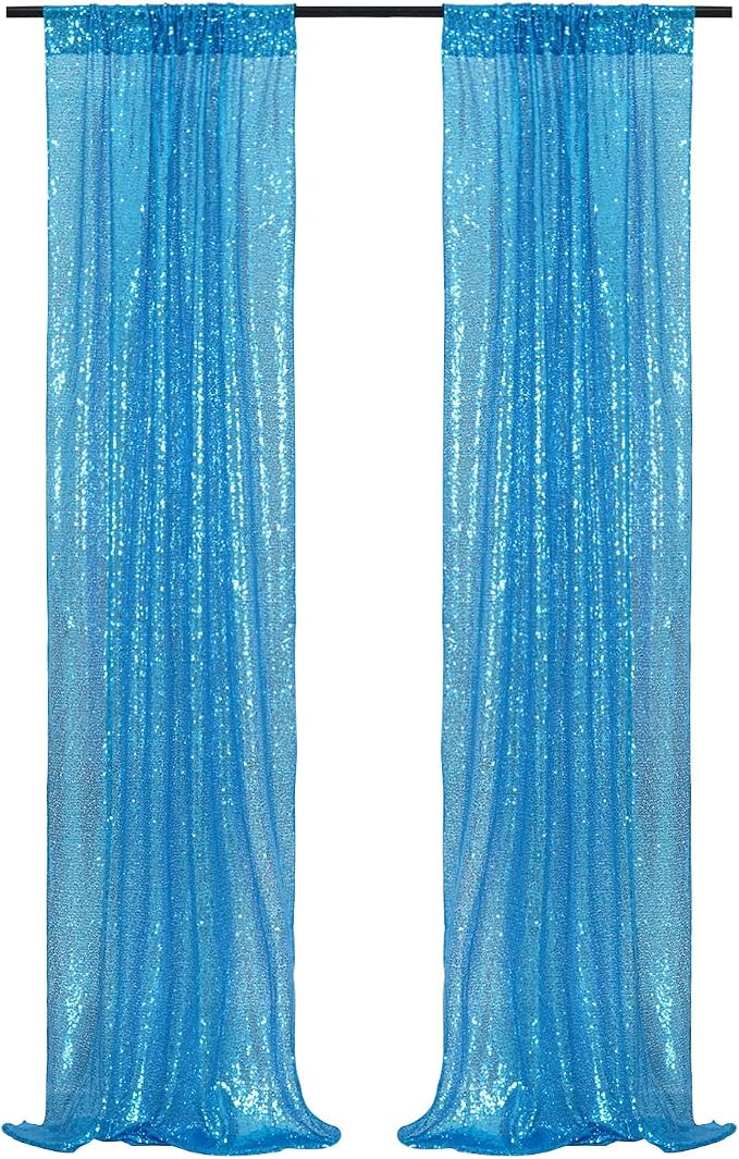Poise3EHome Turquoise Sequin Backdrop Curtains, 4 Panels 2FTx8FT Glitter - Image 8