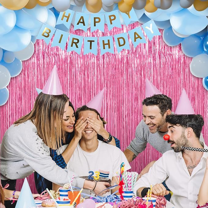 Crosize 8 Pack Pink Party Streamers Backdrop, 3.3 x 9.9 ft | Tinsel Foil Fringe - Image 6