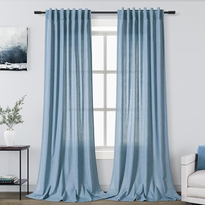 Linen Blue Curtains 120 inch Extra Long by Nanspring