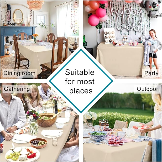 Hiasan Waterproof Tablecloth Rectangle - Washable Fabric Table Cloth for Dining Room Kitchen Birthday Party and Outdoor Use, Beige, 54 x 120 Inch