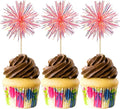 Gyufise 30Pcs Foil Firework Cupcake Toppers Sparkle Tinsel Cake Toppers Tinsel by Gyufise