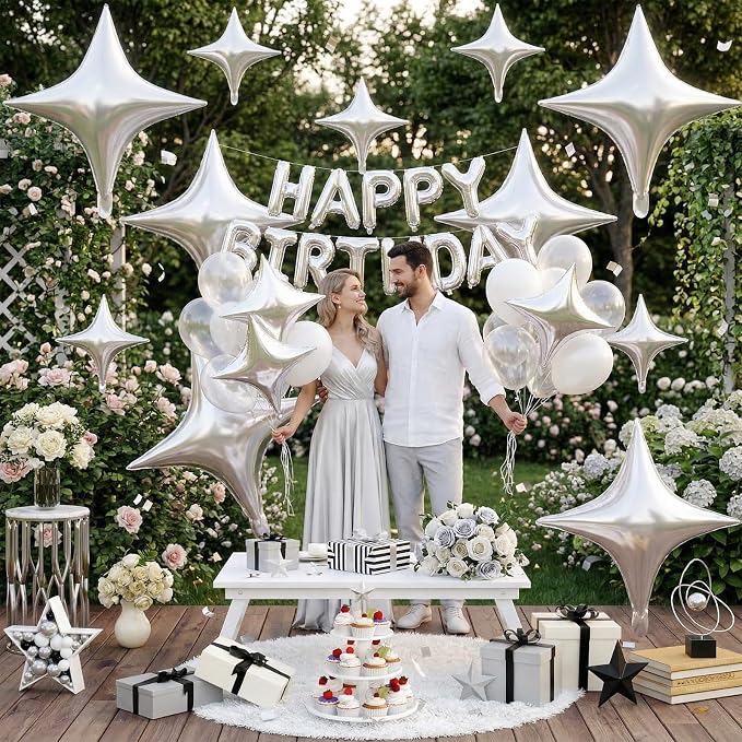 Silver Star Balloons, 26 Inch and 10 Inch Silver Stars Shaped Balloon - Image 7