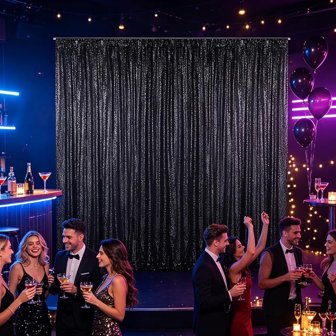 Hahuho Black Sequin Backdrop Curtain, Party Decoration（2 Panels, 4FT x 8FT - Image 6