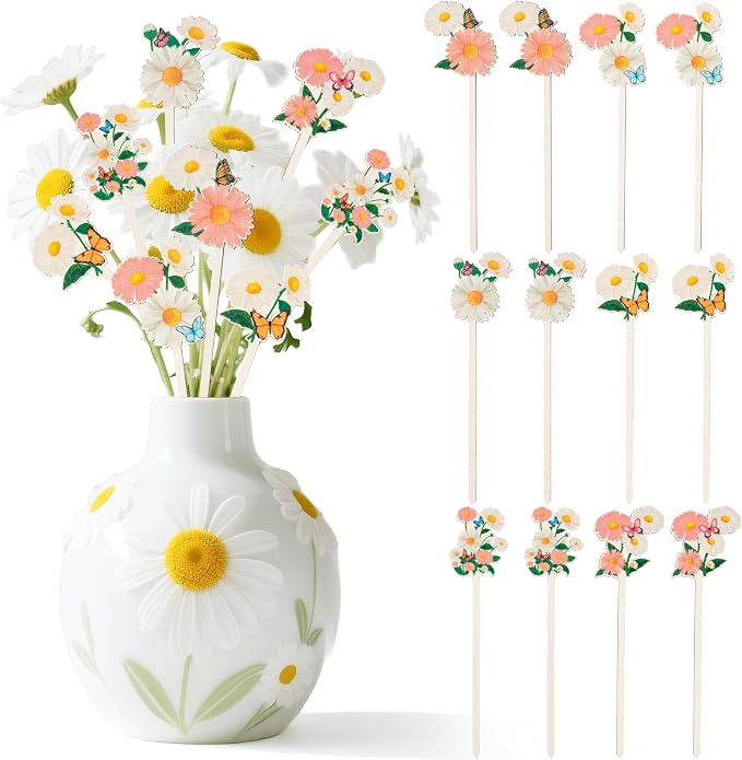 TICIAGA Daisy Flower with Butterfly Decorative Picks by TICIAGA