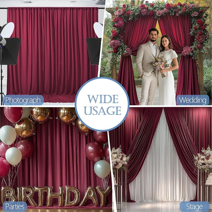 ESGOTBME 30x10ft Wrinkle Free ‌Burgundy Backdrop Curtain - Image 4