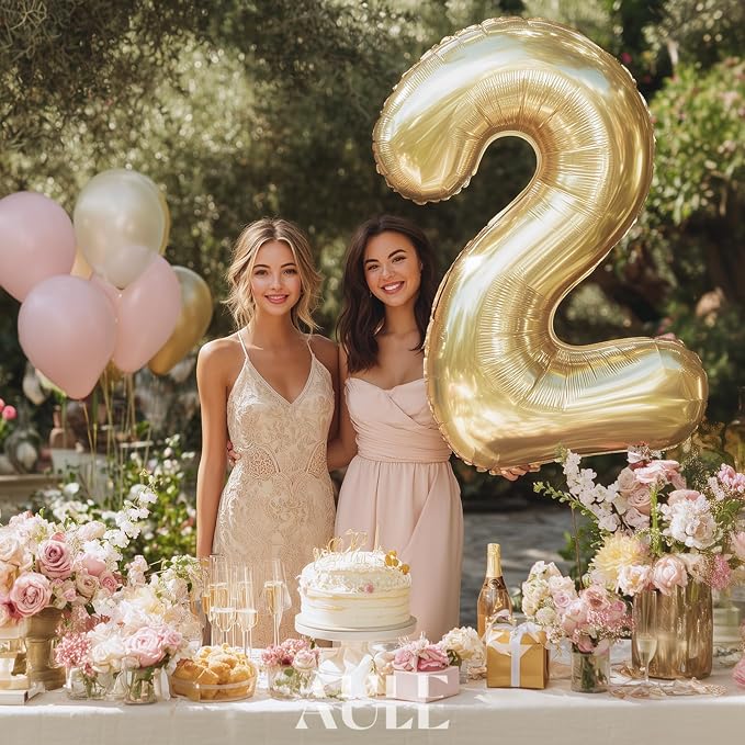 AULE 40 Inch Light Gold 2 Balloon Number Foil 0-9 Birthday Big Numbers | - Image 2