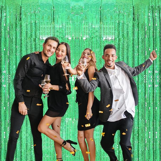 2 Pack 3.2ft x 8.2ft Green Foil Fringe Curtain, Metallic Tinsel Foil Fringe - Image 4