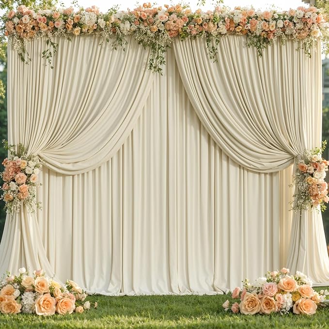 8 Panels Backdrop Curtains for Wedding Party Wrinkle Free Beige Backdrops - Image 2