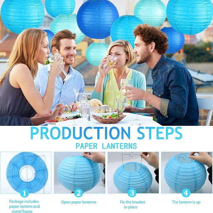 15-Pack Blue Paper Lanterns, Hanging Party Decorations | Dark-to-Light Gradient - Image 6