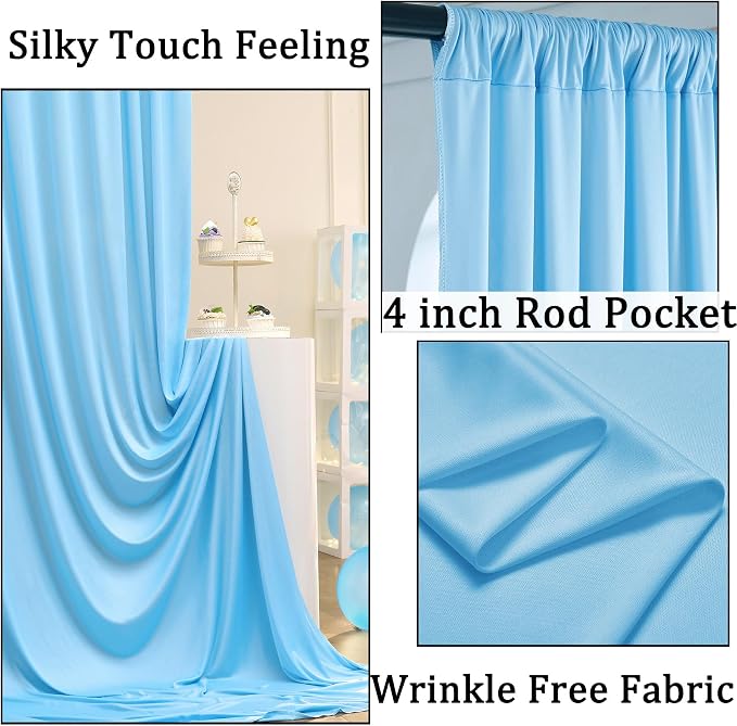 10ft x 10ft Wrinkle Free Baby Blue Backdrop Curtain - Image 2