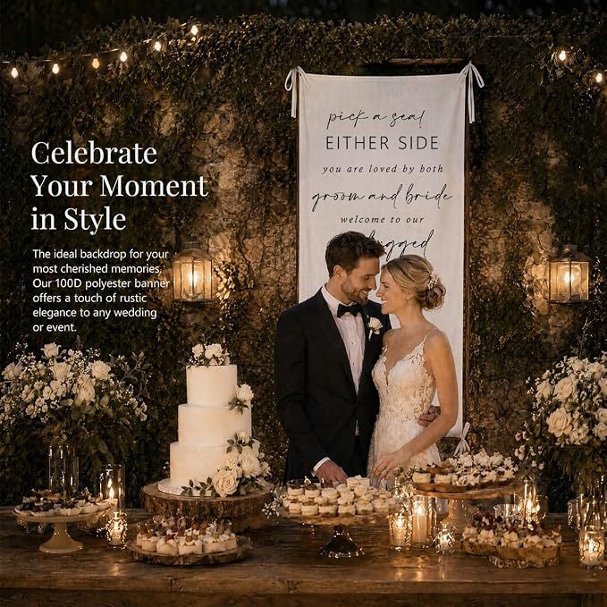 Pick a Seat Wedding Banner 73 x 30 Inch, Polyester Unplugged Ceremony Sign - Image 4