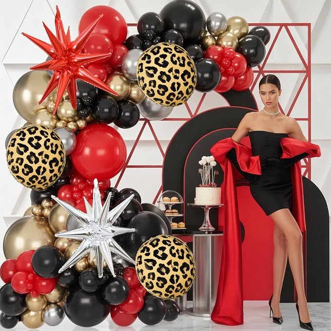 Red Black Gold Balloon Arch Garland Kit Leopard Cheetah Print Party Balloons - Image 4