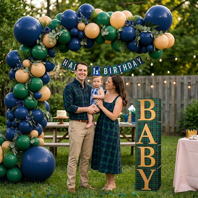 156 Pcs Green Blue Tartan Plaids Bear Baby Shower Decorations | Luxury - Image 6