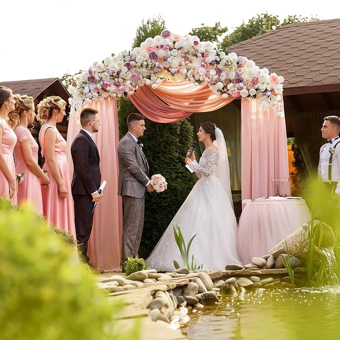 Blush Wedding Arch Draping Fabric Backdrop Drapes Sheer 28.7"x 20FT | Sheer - Image 5