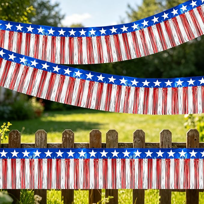 Morofme 2pcs Red White Blue Foil Fringe Garland 4th of July Patriotic Tassel by Morofme