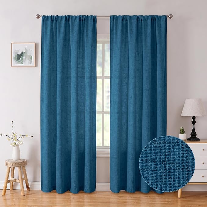 Tollpiz Linen Curtains Living Room Rod Pocket Semi Sheer Curtain Burlap Light by Tollpiz
