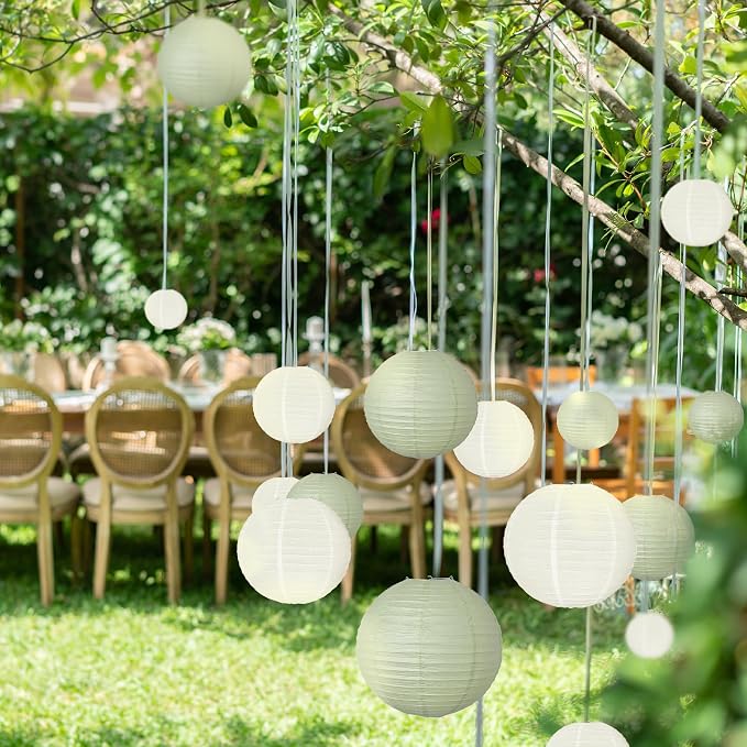20Pcs Paper Lanterns, Sage Green and Ivory Hanging Lantern - Image 6