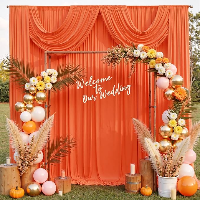 50 ft x 10 ft Wrinkle Free Orange Backdrop Curtain - Image 2
