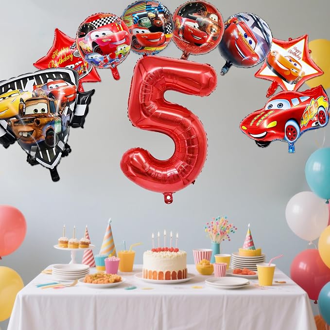 9 Pcs Car Theme Happy Birthday Decorations, Cute Cartoons Party Decorations - Image 4