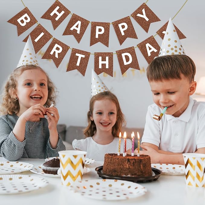 Hooqict Happy Birthday Banner Brown Birthday Party Decorations Backdrop - Image 5