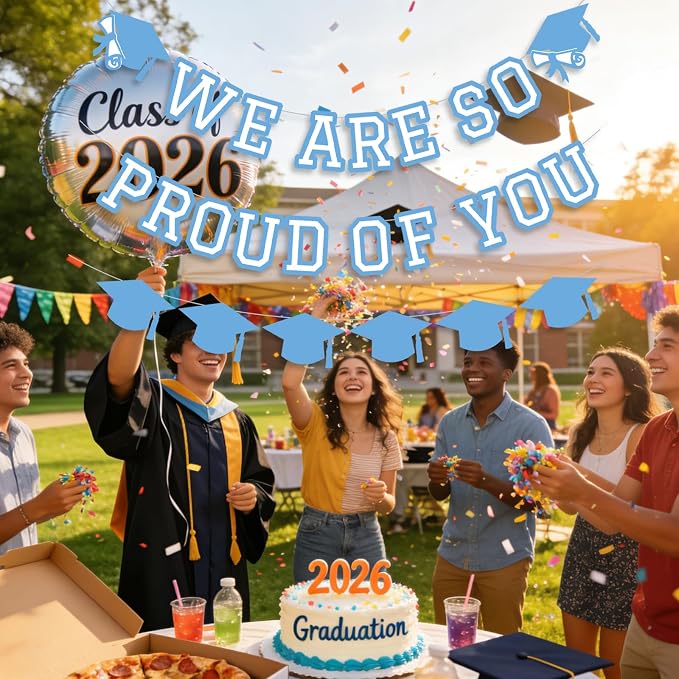 We Are So Proud Of You Banner Graduation Party Decorations Congrats Grad Cap - Image 3