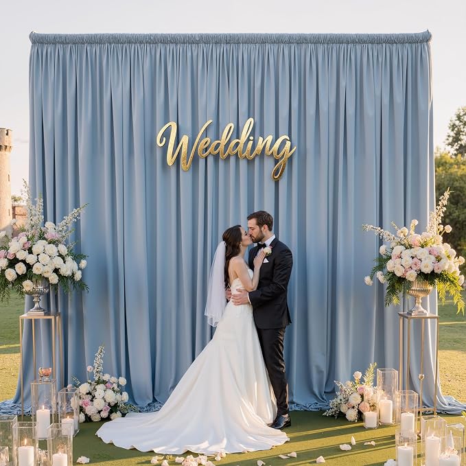 30ft×12ft Wrinkle Free Dusty Blue Backdrop Curtain - Image 9